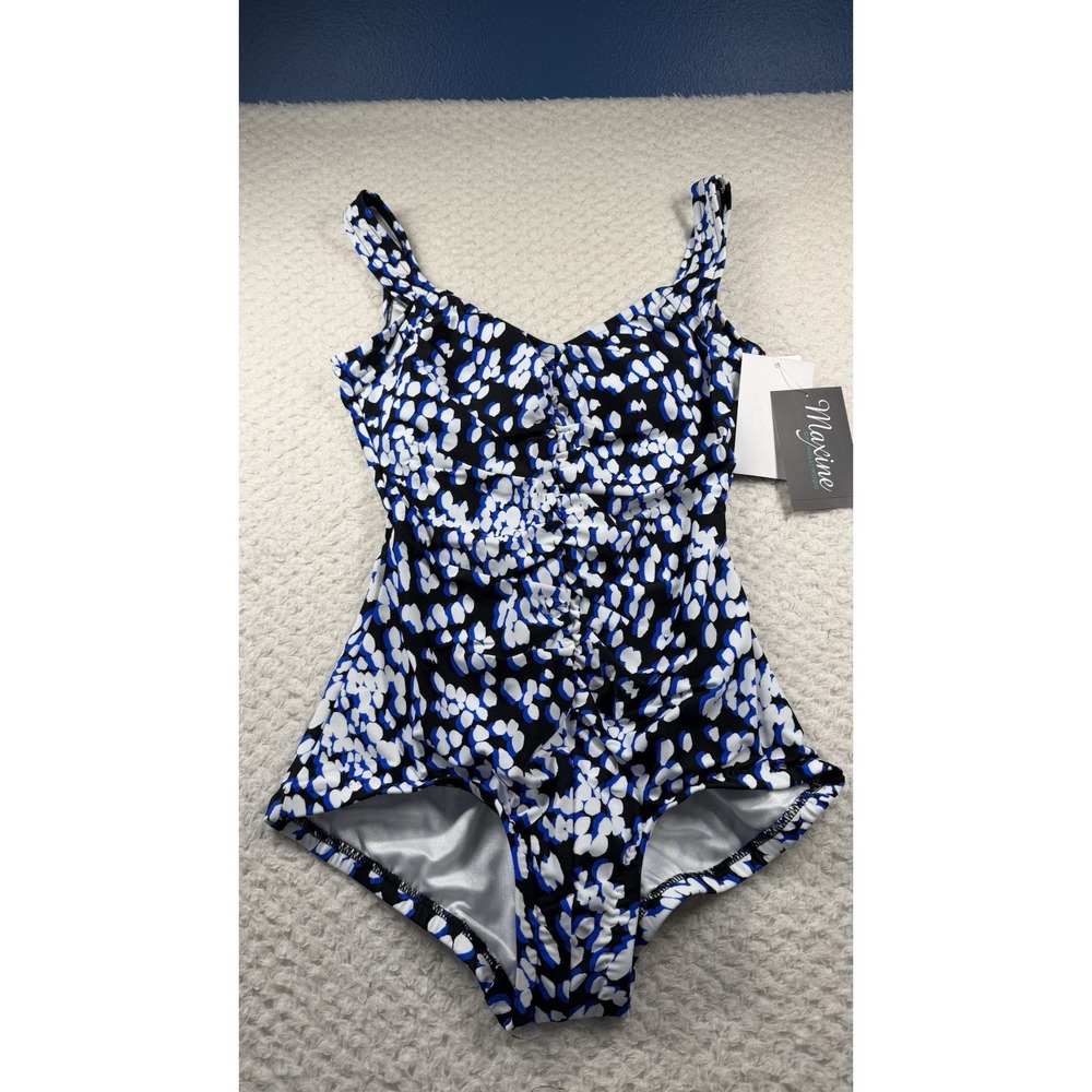 Maxine Of Hollywood Womens 12 Shirred Front Girl Leg One Piece Swimsuit New